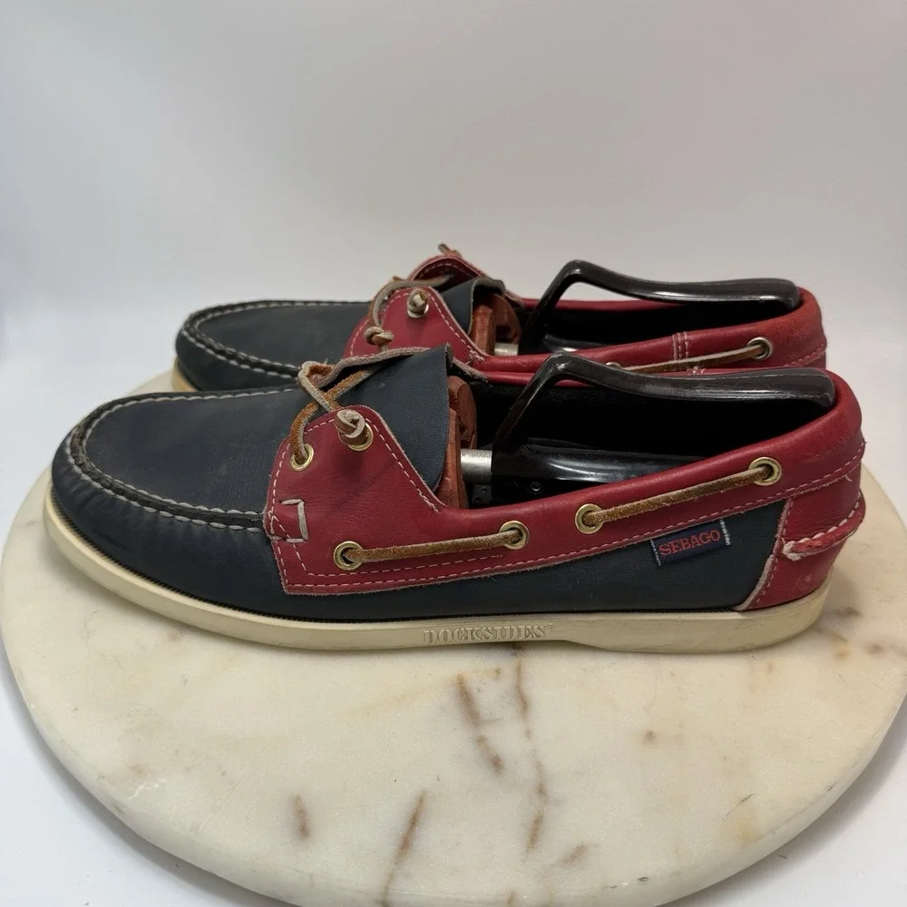 SEBAGO Portland Men's Navy/ Red Leather  Docksides Casual Boat Shoes Loafers 9N